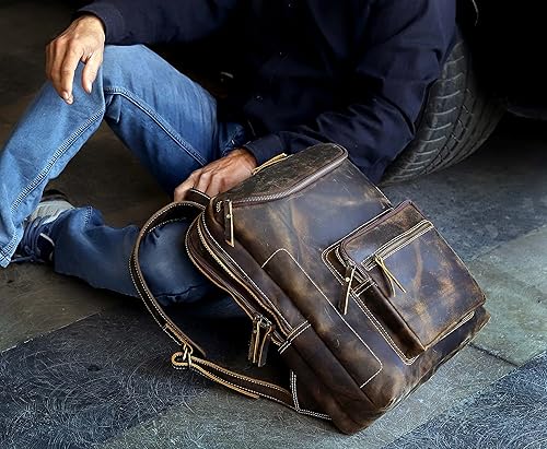 Miniatura 7 de Mochila de cuero vintage para hombre bolsa para laptop de 156 pulgadas gran capacidad viajes negocios senderismo hombro viajes viajes oficina
