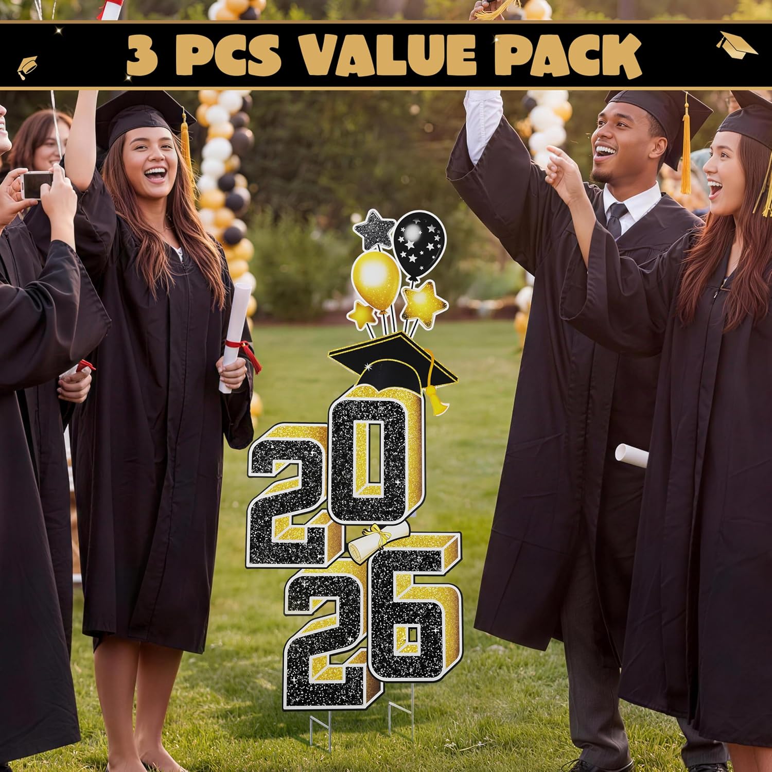 JOYIN 2.8FT Graduation Yard Sign Class of 2026, Black & Gold Graduation Decorations Class Of 2026 For High School College Graduation Supplies