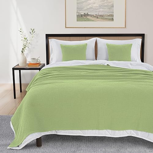 Miniatura 4 de HILLFAIR Mantas de algodón 100% algodón, manta Queen con 2 fundas de almohada, manta de algodón suave y agradable a la piel, mantas de cama Queen,