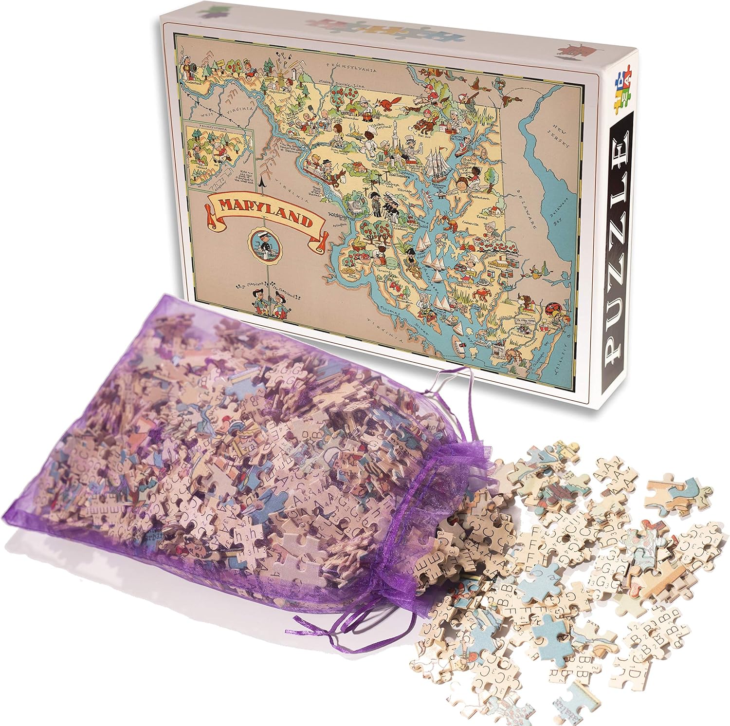 Maryland Wooden Map Jigsaw Puzzle Toys for Adults USA of State Map Decorate Puzzle Games 500 Piece