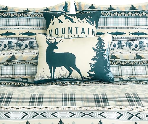 Miniatura 6 de Chezmoi Collection Lake - Juego de edredón de 7 piezas Southwestern Cabin Lodge - Ropa de cama de microfibra con estampado de pinos multicolor,