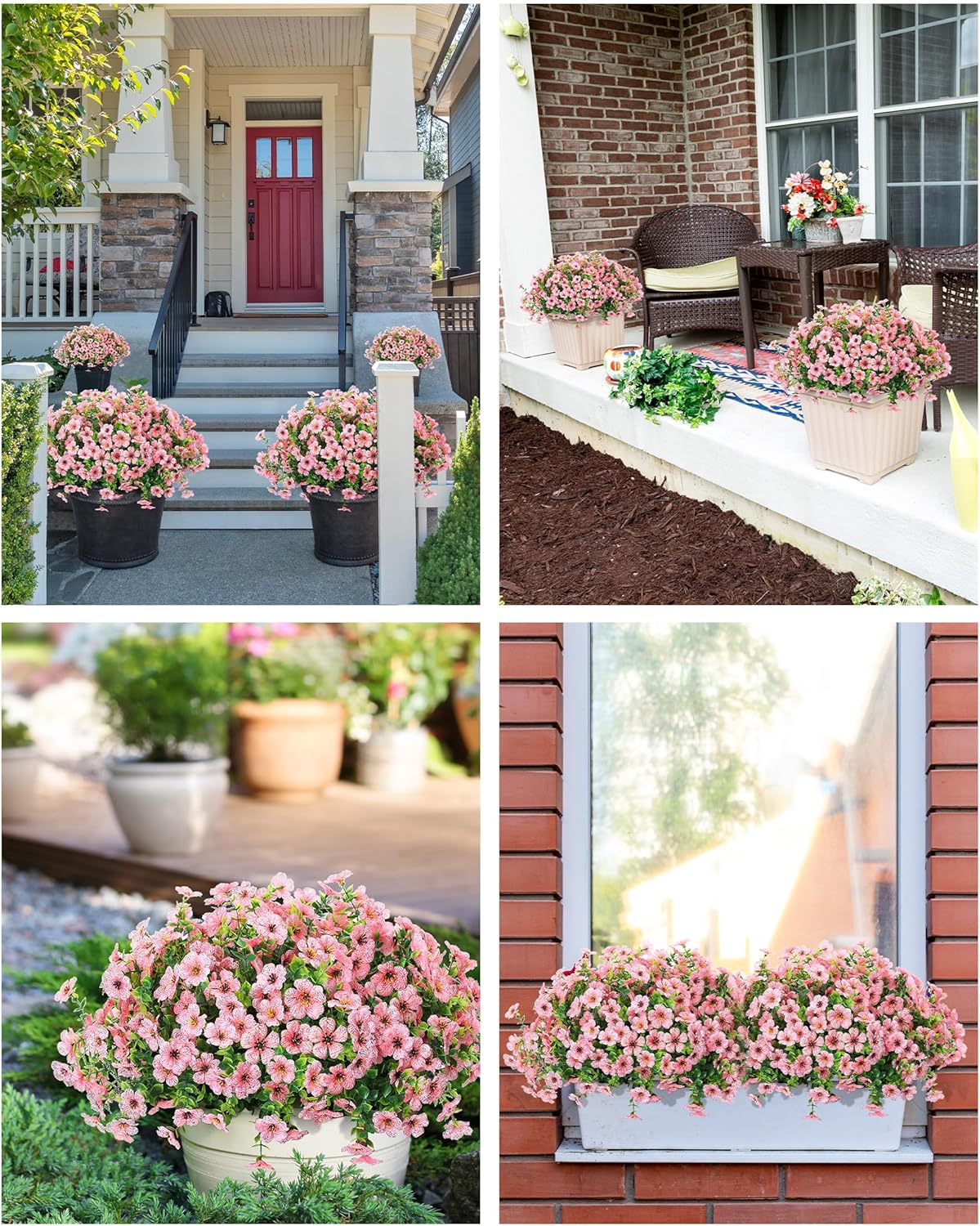 Artificial Flowers for Outdoor Decor, 16 Pack UV-Resistant Fake Pink Silk Daisy Flowers, Perfect for Spring & Summer Decorating – Front Porch, Patio, Window Boxes, and Potted Plants
