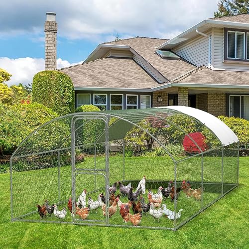 Miniatura 9 de Gallinero de metal grande, gallinero en forma de cúpula con doble puerta, gallinero con cubierta impermeable y anti-UV, corral grande para pollo