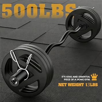 Olympic EZ Curl Bar 47-Inch - Chrome Curling Barbell for Biceps,Triceps,Arm Workouts,Compatible with 2Olympic Plates,Includes Spring Collars,Home Gym Strength Bar(500LB Capacity)