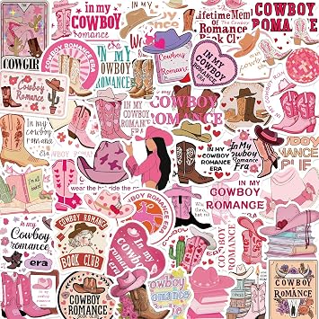 50PCS Cowgirl Stickers for Kindle Cowgirl Romance Book Sticker Pink Aesthetic Stickers Western Cowboy Sticker Waterproof Vinyl Decals Water Bottle
