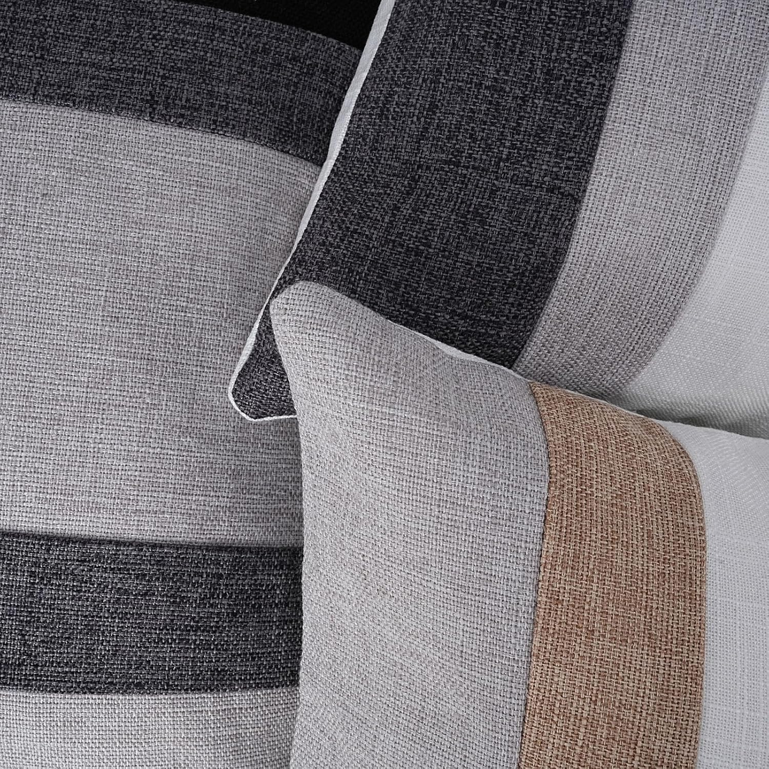 Adabana Modern Pillow Covers 18x18 Set of 2 Farmhouse Decor Patchwork Linen Cushion Covers for Living Room Couch Bed Grey and White