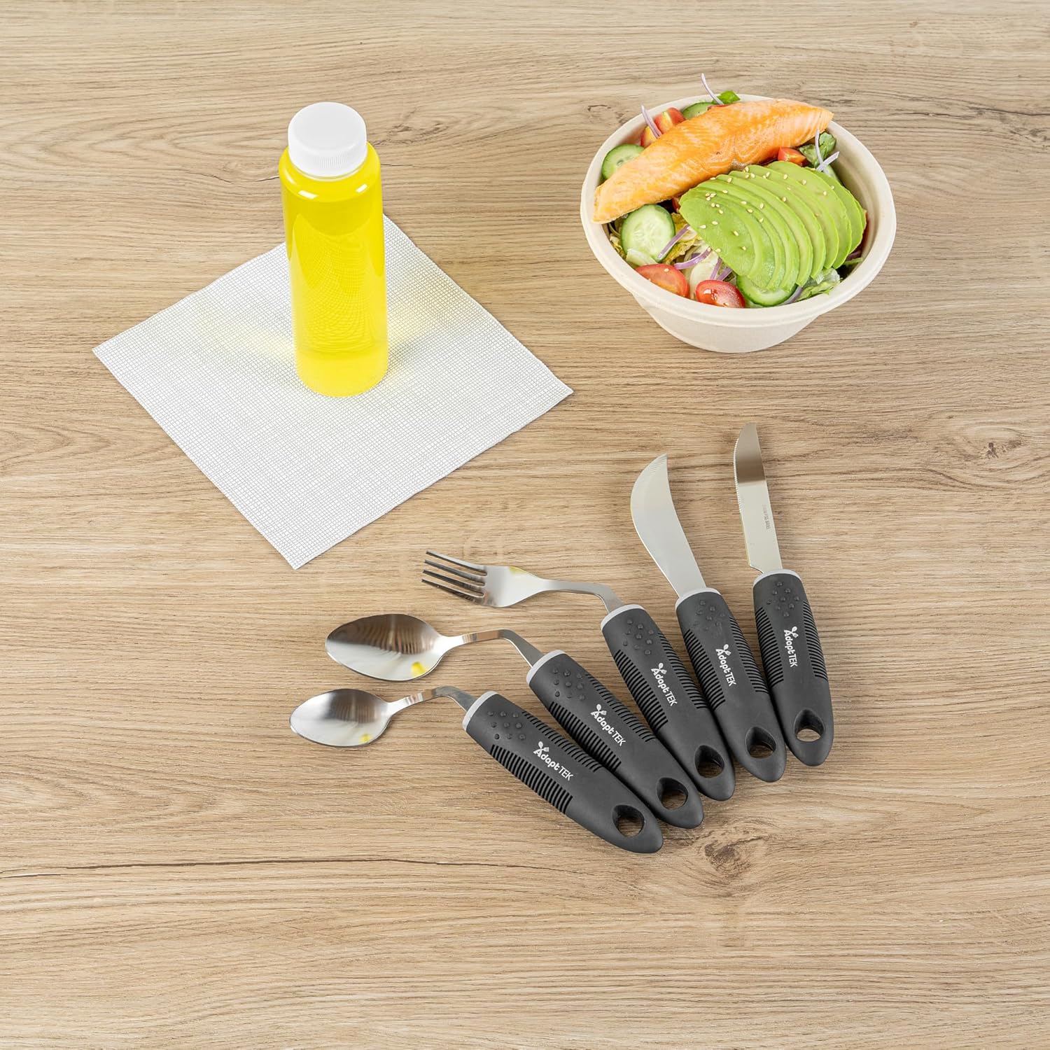 Restaurantware Adaptive Utensils - 1 count Stainless Steel, 9.843 x 5.118 x 1.575 Inches, Ergonomic Eating Aids, Non-Slip Utensil Set for Arthritis, Secure Grip Design, Black
