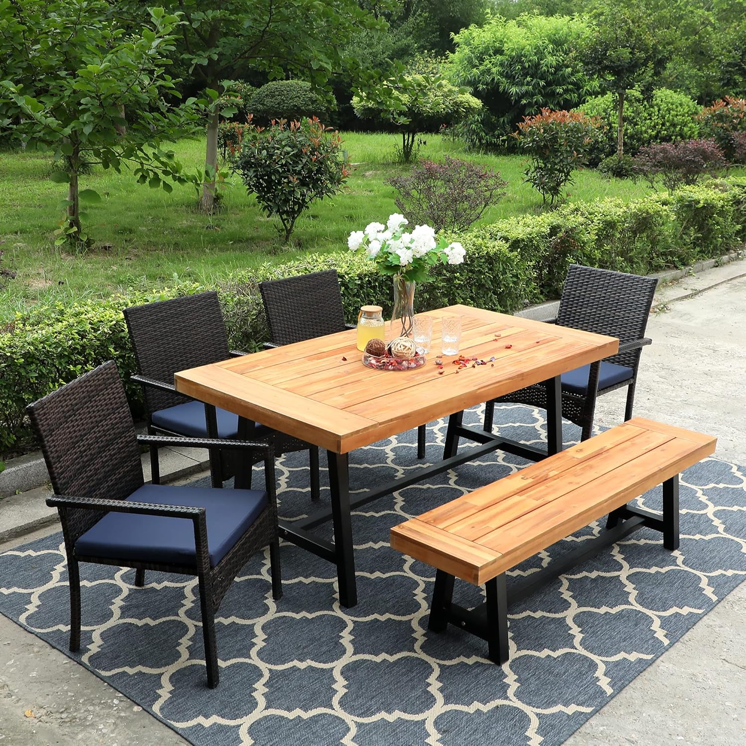 Phi Villa Acacia Wood Table Outdoor PHI VILLA 6-Piece Outdoor