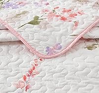 Vista 5 de All American Collection Juego de colcha reversible de 3 piezas con estampado floral coral y beige, juego de colcha y fundas de almohada