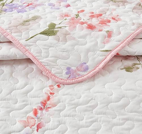 Miniatura 5 de All American Collection Juego de colcha reversible de 2 piezas con estampado floral coral y beige, juego de colcha y fundas de almohada, tamaño