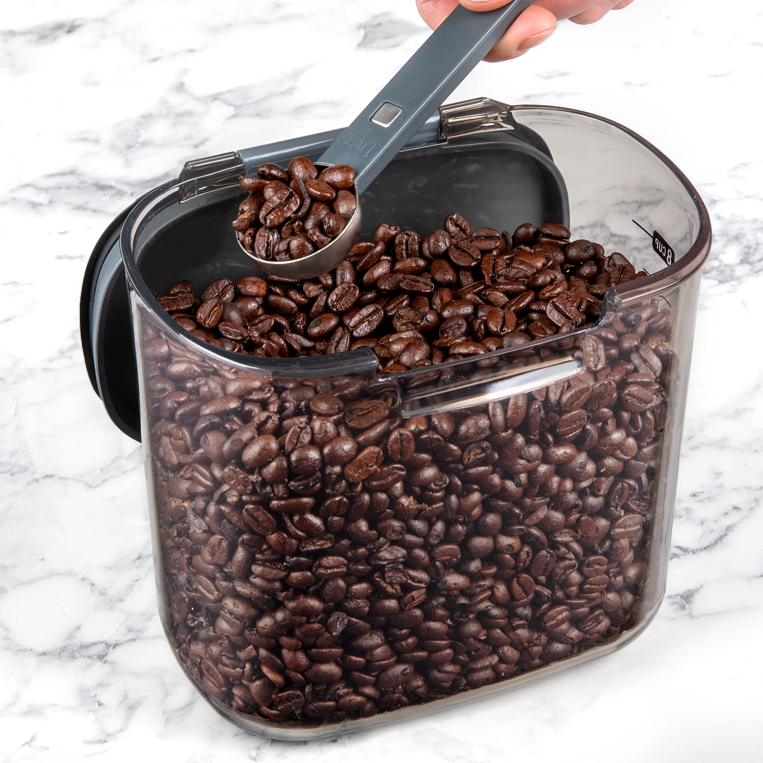 Progressive International ProKeeper+ - Set di 2 contenitori ermetici in plastica trasparente per alimenti da cucina per fornaio per alimenti con accessori magnetici, set da 2 pezzi (caffè 2 quarti)