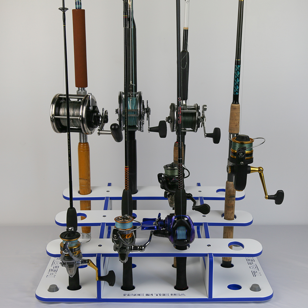 TRAPSKI Made in USA Fishing Rod/Pole Holder Rack Organizer | Wall or Ceiling Mounted Fishing Rod Rack | Marine Grade HDPE Plastic