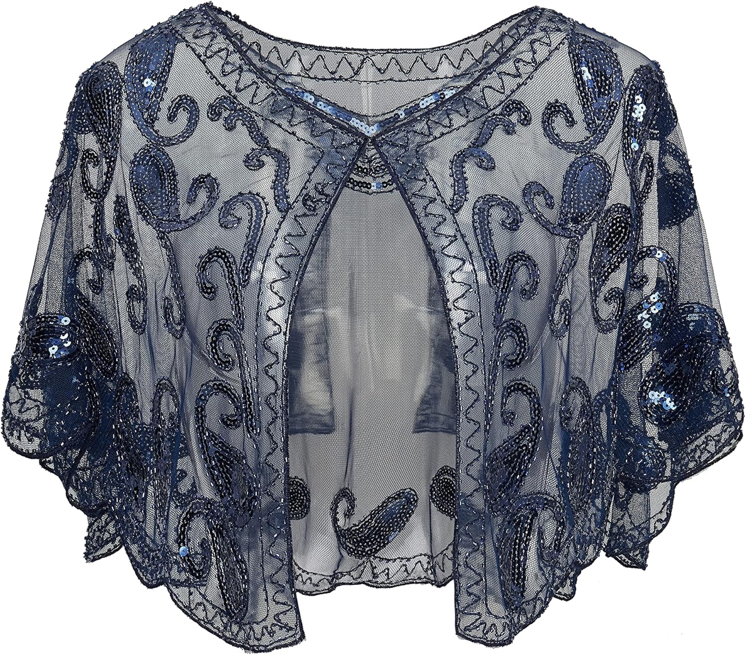 BABEYOND 1920s Shawl Wraps Sequin Beaded Evening Cape Bridal Shawl Bolero Flapper Cover Up