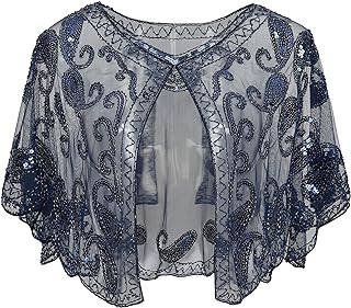 1920s Shawl Wraps Sequin Beaded Evening Cape Bridal Shawl Bolero Flapper Cover Up - Buy now