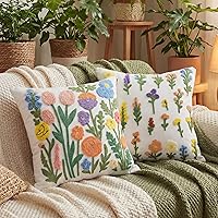 Gilprop 2 Pack Embroidered Boho Throw Pillow Covers 18x18 Floral Spring Leaf Cushion Cases for Couch Sofa Bedroom Decor