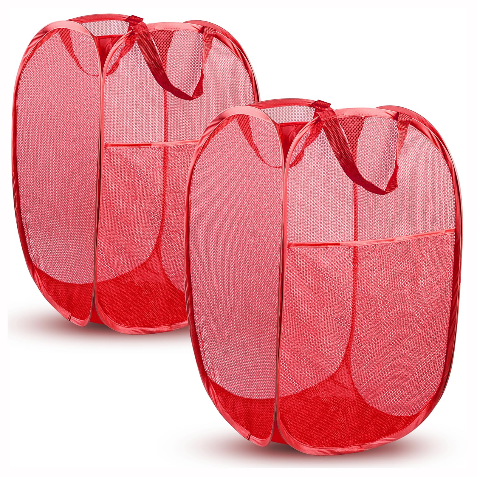 2 Pack Pop Up Laundry Hampers, 70 L Collapsible Foldable Mesh Basket, Red