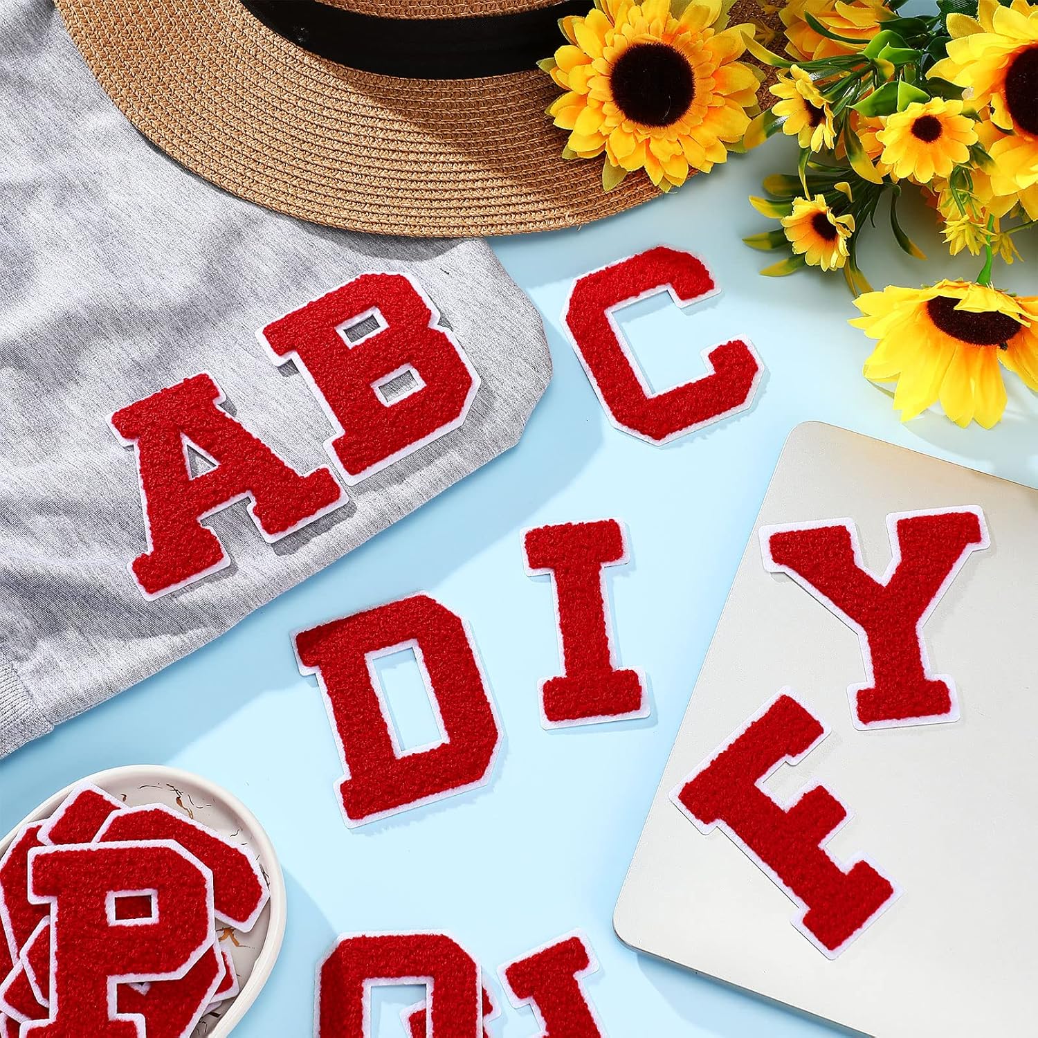 Jutom 156 Pieces Chenille Letter Patches Iron on Bulk Large 3.2 h x 2.4 w College Letters Patches Clothing Embroidered Trimmed Preppy Alphabet for Letterman Jackets Jeans (Red)