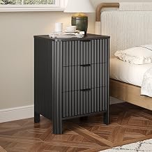 BORNOON Fluted Night Stand with 3 Drawers, 19.69 Inch Wood Bedside Table, Modern Nightstand with Storage for Bedroom, Small Spaces