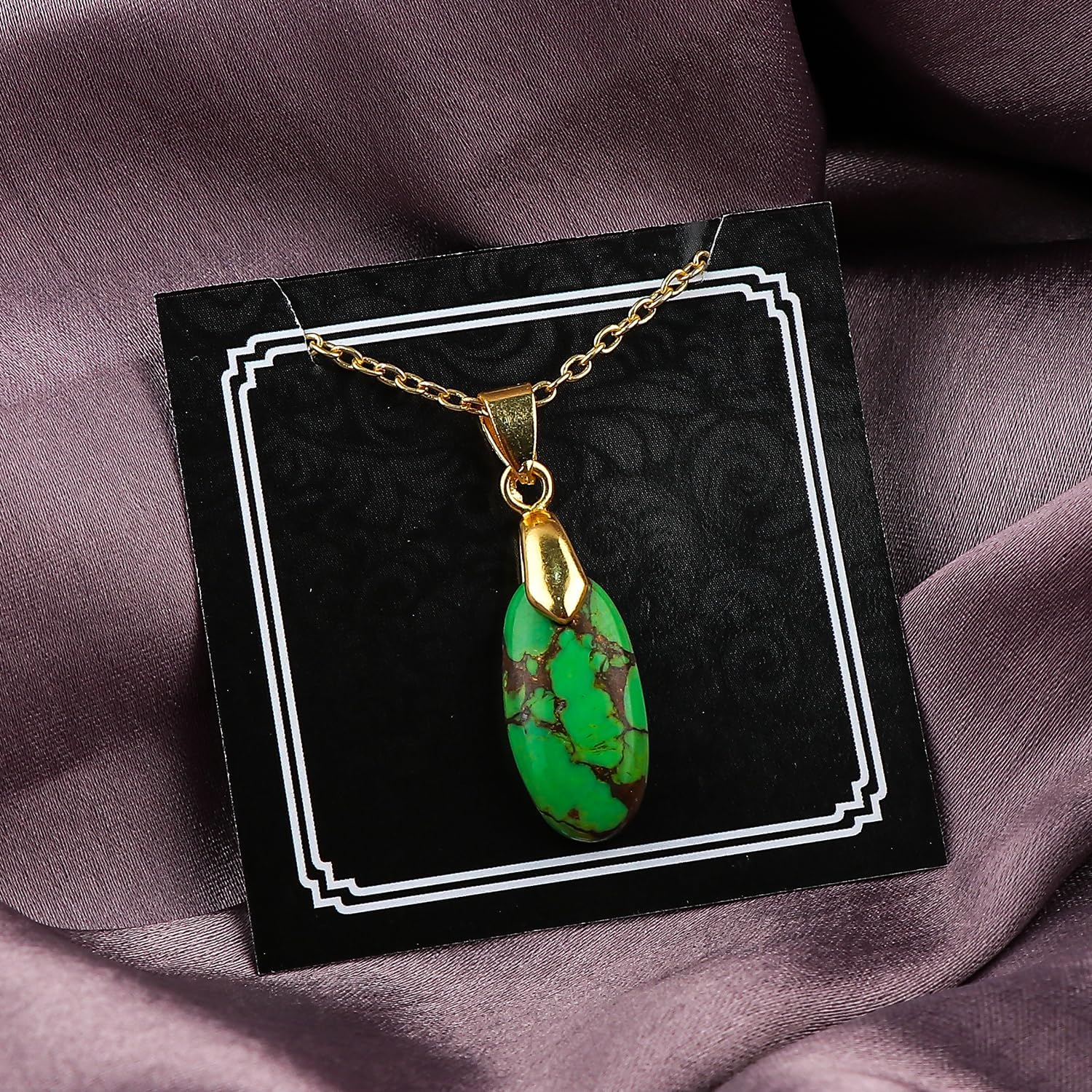 Natural Gemstone Pendant Necklace, Polished Oval Cabochon Stone, Handmade Bohemian Jewelry, Gold Plated Healing Crystals Necklace for Women, Size-18" - Image 2