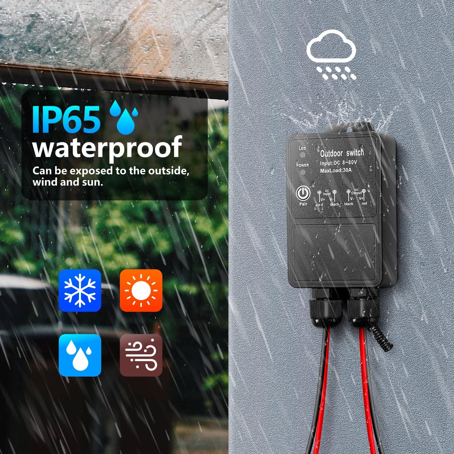Illustration showing the 50-meter open space receiving range of the remote control switch