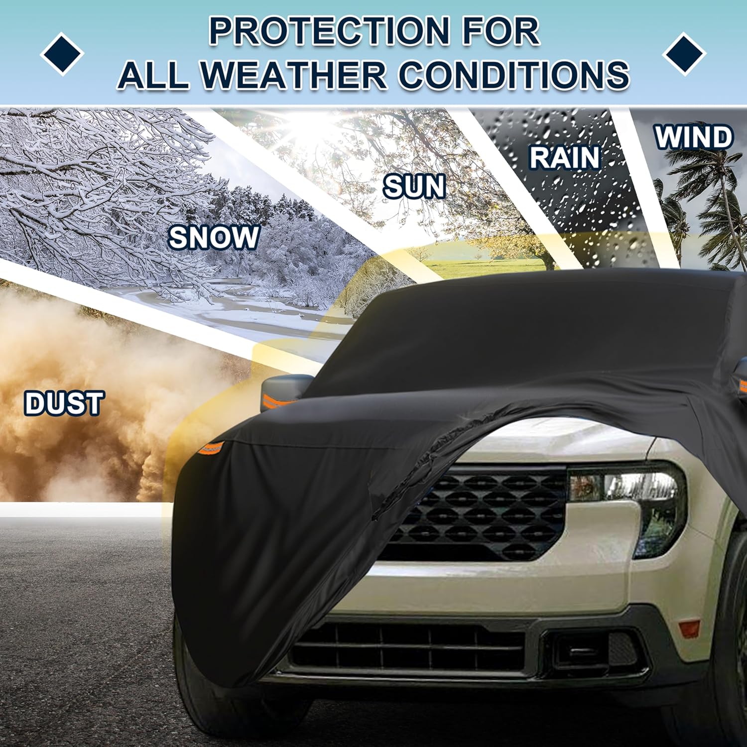 Car Cover Waterproof Custom Fit for Ford Maverick All Weather for Automobiles Outdoor Snow Sun Dust Protection Full Exterior Cover with Door Zipper