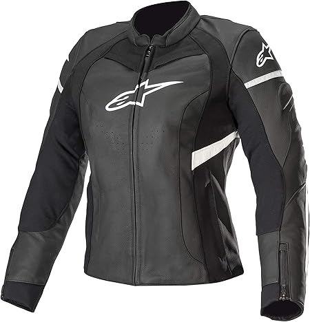 Amazon Com Alpinestars Women S Stella Kira Leather Motorcycle Jacket Black White Teal 44 Automotive
