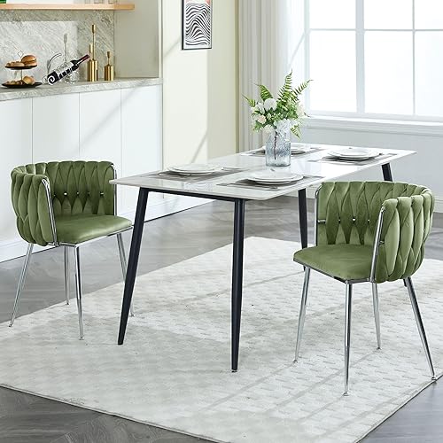 Miniatura 22 de Juego de 2 sillas de comedor de terciopelo, sillas tapizadas tejidas para sala de estar, sillas modernas de cocina y comedor, sillas decorativas de