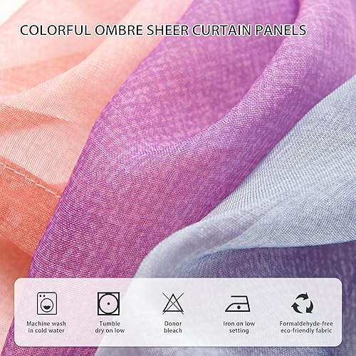 Vista 16 de XiDi Ombre Sheer Curtain Panel Set,Pink Green and Purple Semi Transparent Voile Drapes Short Sheer Curtains for Girls Bedroom Decor,2 Packs 52inch