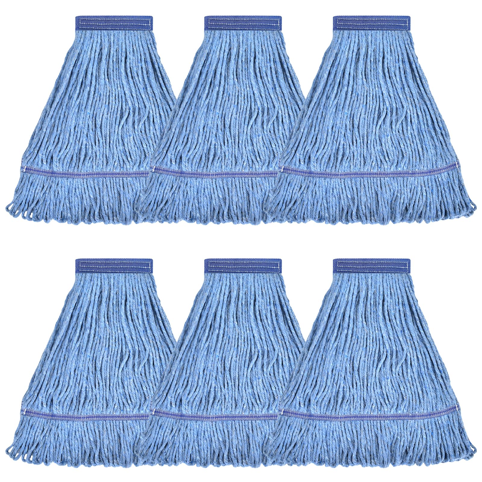Matthew Cleaning Heavy Duty Mop Head Commercial Replacement for General and Floor Cleaning , Wet Industrial Blue Cotton Looped End String Head Refill (Pack of 6) Blue