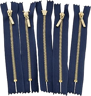 AERZETIX - C61459 - Juego de 5 Cremalleras no separables 14cm en metal con tirador decorativo - color: azul oscuro - cursor vaqueros chalecos marroquinería costura vestido pantalones mercería