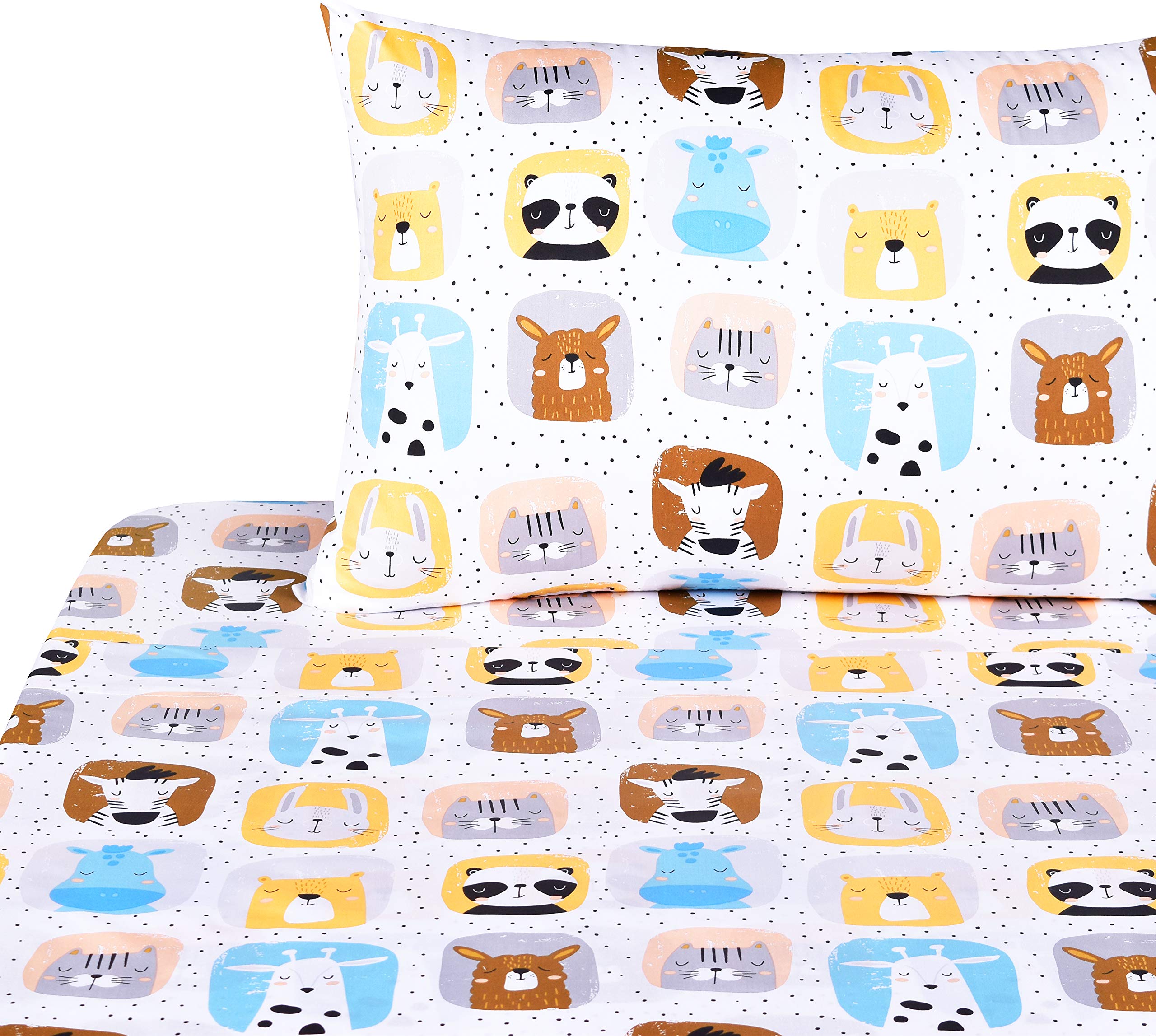 Fox Birds Play in Flowers Bloom Tree Forest Twin 100% Cotton 3 Pieces Sheet Set for Kids Girls Children,Flat Sheet + Fitted Sheet + Pillowcase Bedding Decoration Gift Set