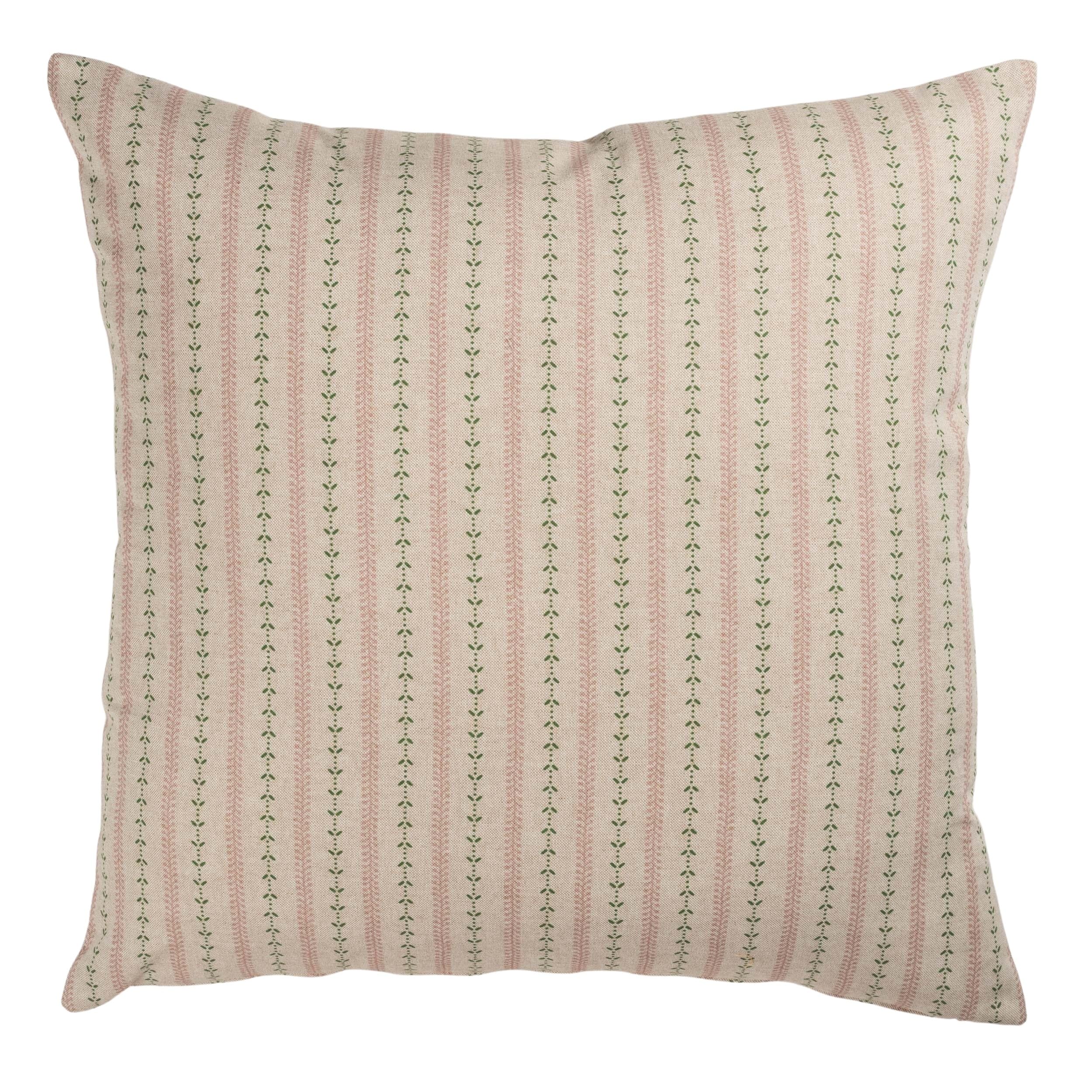 Linen Loft Pink Cotswold Countryside Stripe Extra-Large Cushion Cover. Cottagecore Rose And Sage Green Floral Botanical Stripe Design. 23X23 Xl Square Cover Only.