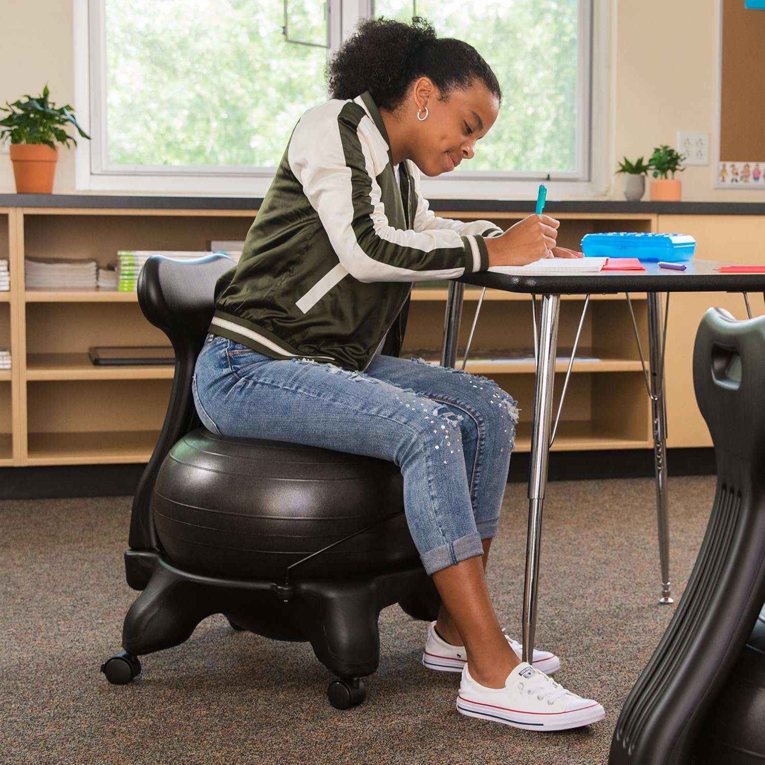 Cheapest 🛒 Champion Sports Exercise Ball Chair with Included Hand Air Pump: FitPro Balance Ball Chair with Wheels and Back Support – Multiple Styles