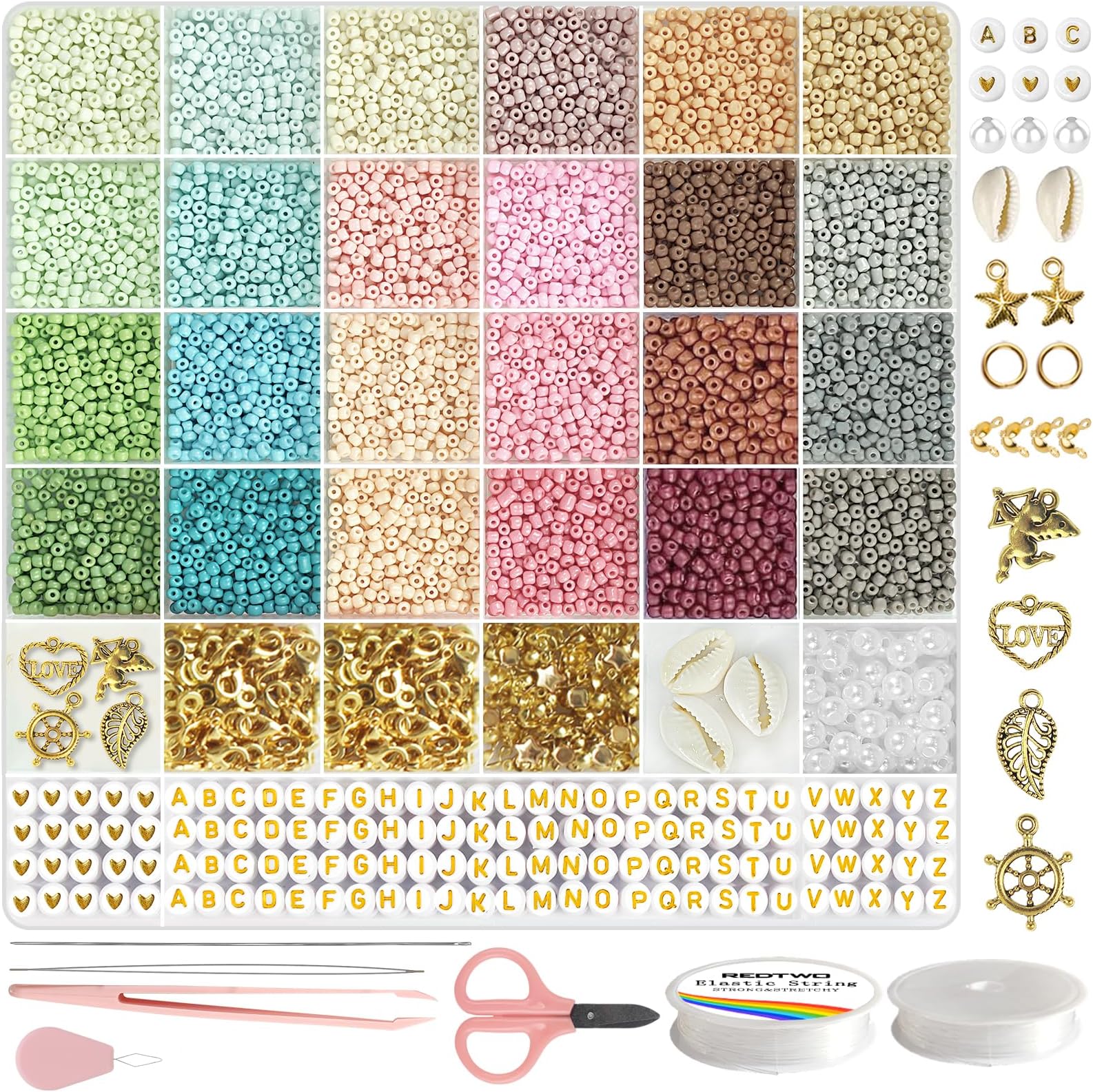 Redtwo 8500pcs 3mm Glass Seed Beads for Bracelet Making Kit, 24 Colors Small Beads for Friendship Bracelet Kits,Seed Bead Kit for Jewelry Making, Small Beads Kit for Girl Craft Gifts