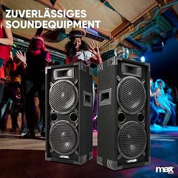 Max MAX28 PA Passive Speaker DJ Boxes 1600 Watt Peak Party Boxes Set with Handles 2 x 8 Inch Double Woofer DJ Party Speaker Pair Speaker Box Black