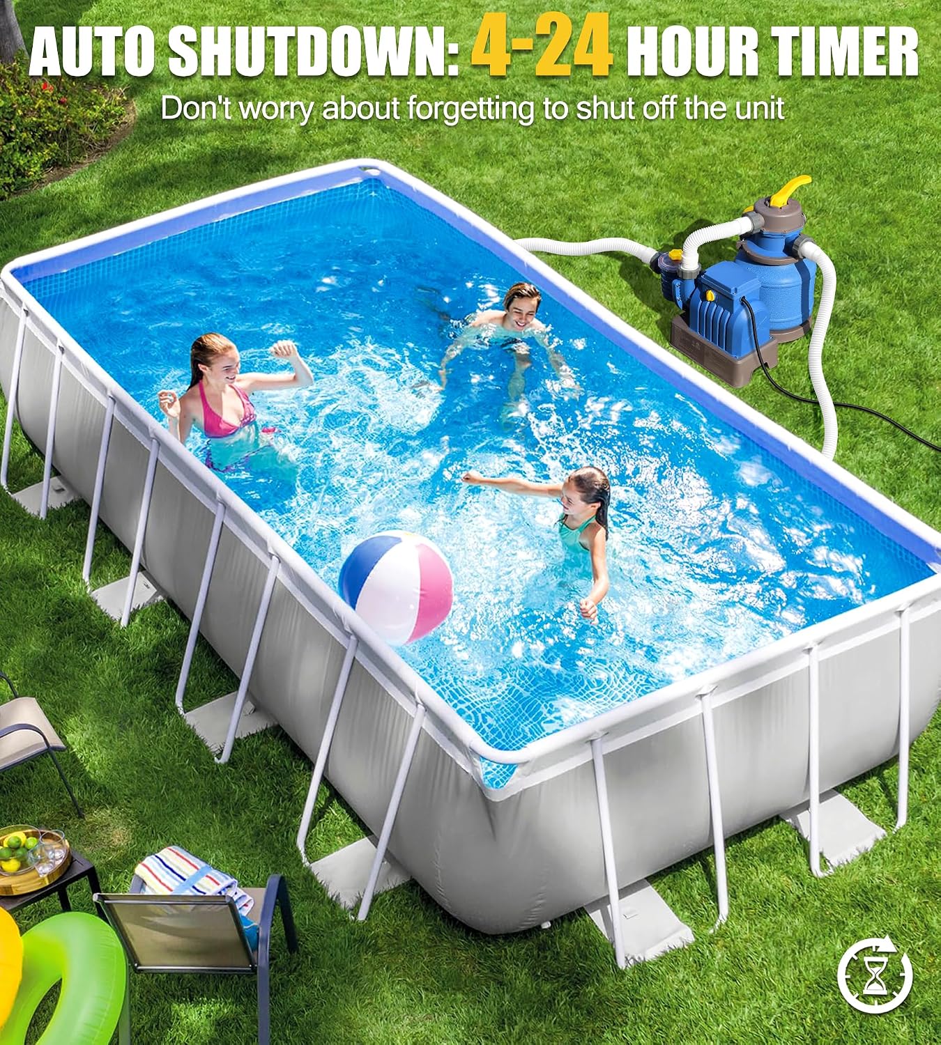 2500 GPH Pool Sand Filter Pump for Above Ground Pools with 3.5 lbs Pool Filter Balls - Rapid Debris Removal & Enhanced Water Circulation
