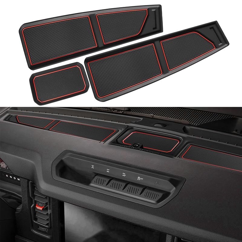 Kit de capas para painel em silicone SENSHINE compatível com Ford Bronco 2021 a 2026, 2 e 4 portas, acabamento vermelho, 3 peças