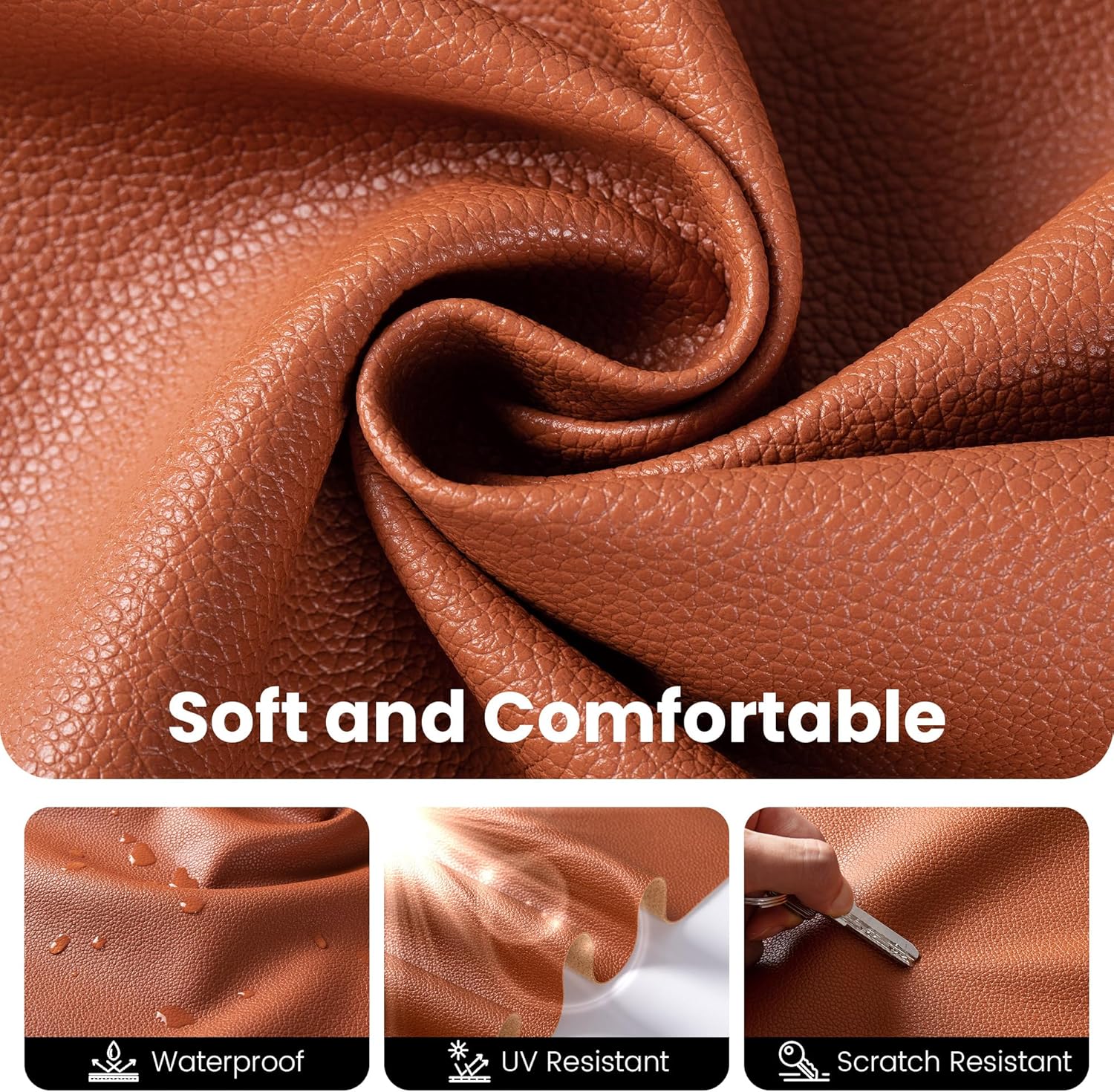 Vinyl Fabric, Upholstery Faux Leather Fabric by The Yard, 1.05mm Lychee Texture Leather Sheets for Furniture Cover Reupholster Sofa Chairs Crafts Sewings (1 Yard 36''X 54'', Brown)