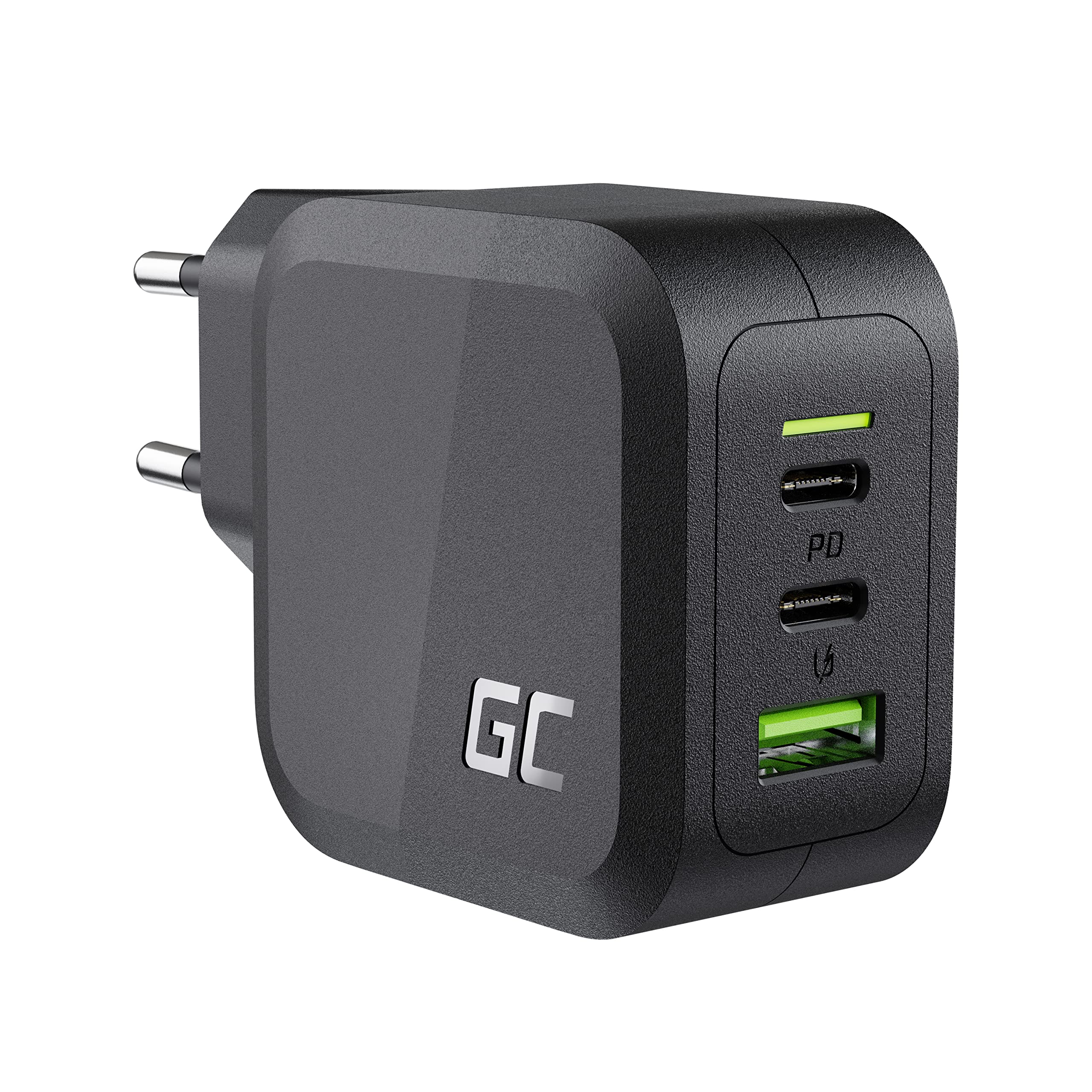 Green Cell PowerGaN PD 65 W con 2 X USB-C PD, 1 x alimentatore USB-A QC 3.0 con tecnologia GaN, caricatore da parete con GC PowerStream | 2m USB C - Tipo C Cavo Nylon Cavetto Cable di Ricarica 60W
