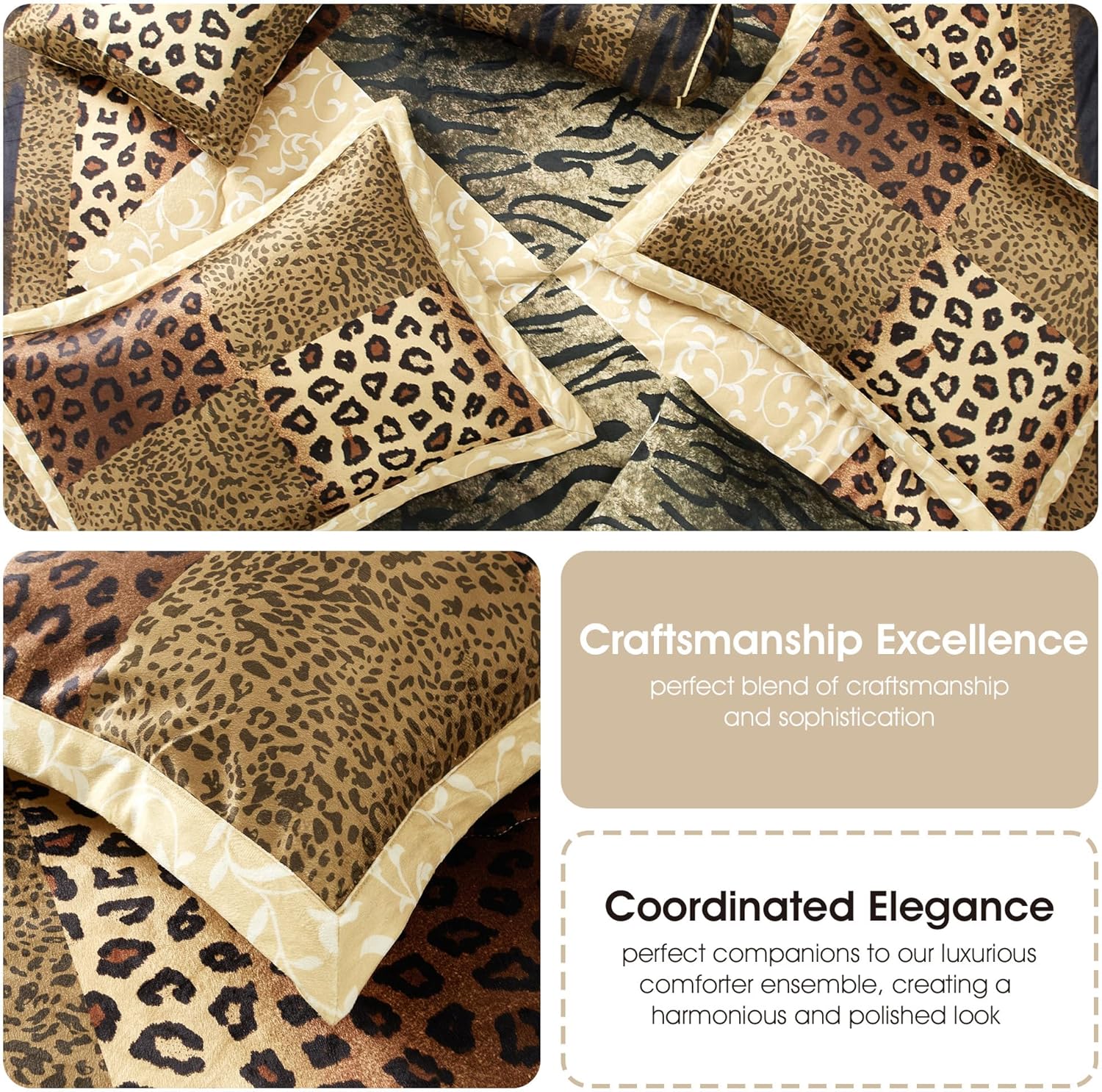 Grand Avenue Leopard Print 7 Pieces California King Comforter Set, Bed in a Bag, Brown Matching Pillows & Shams, Bed Skirt, Premium Quality, Ultra-Soft