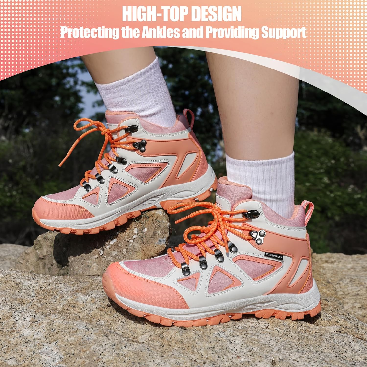 R CORD Kids Hiking Boots Waterproof Non-Slip for Outdoor Lace-Up Closure Girls Hiking Boots Durable TPR Traction Outsole Kids Hiking Shoes