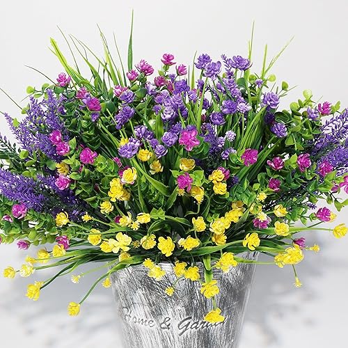 Miniatura 8 de Flores falsas artificiales, arreglo de flores sintéticas resistentes a los rayos UV, plantas falsas arbustos verdes para interiores y exteriores,