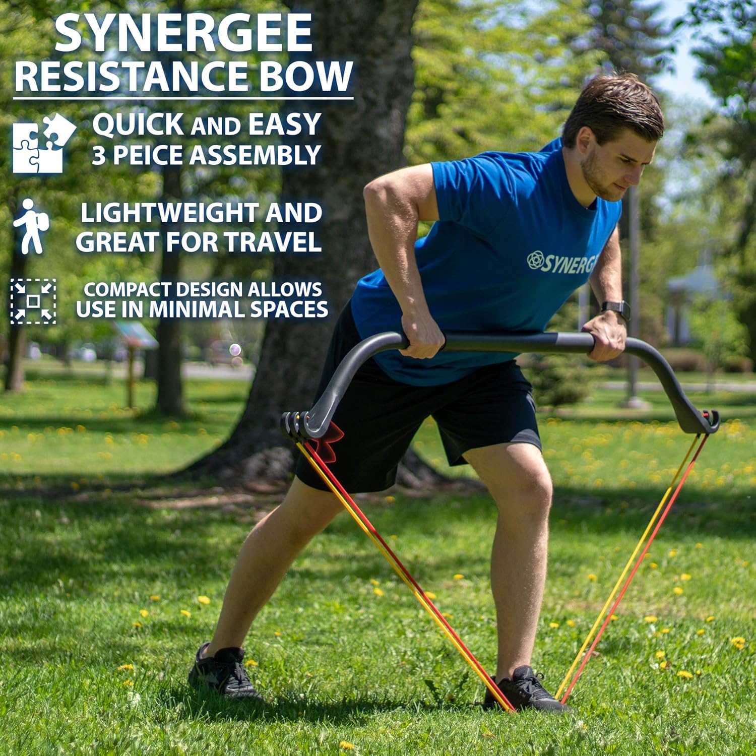 Synergee Resistance Bow. Portable Home Gym with Resistance Bands and Bar System. Collapsible Resistance Bar with Handles. Full Body Workouts for Home, Travel or Outdoors. - Image 2