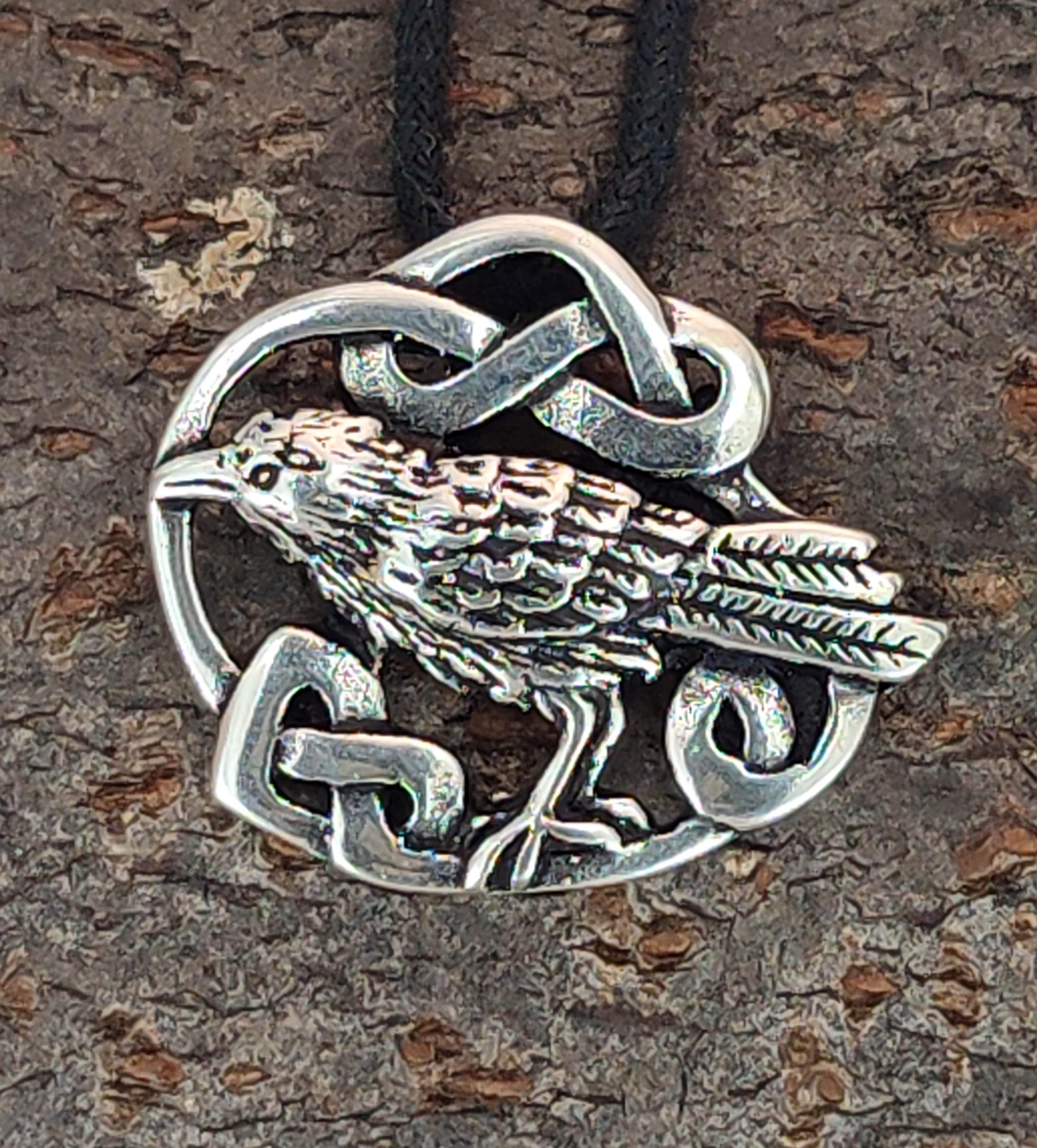 Raben Anhänger aus 925 Sterling Silber mit Baumwollband Si.274