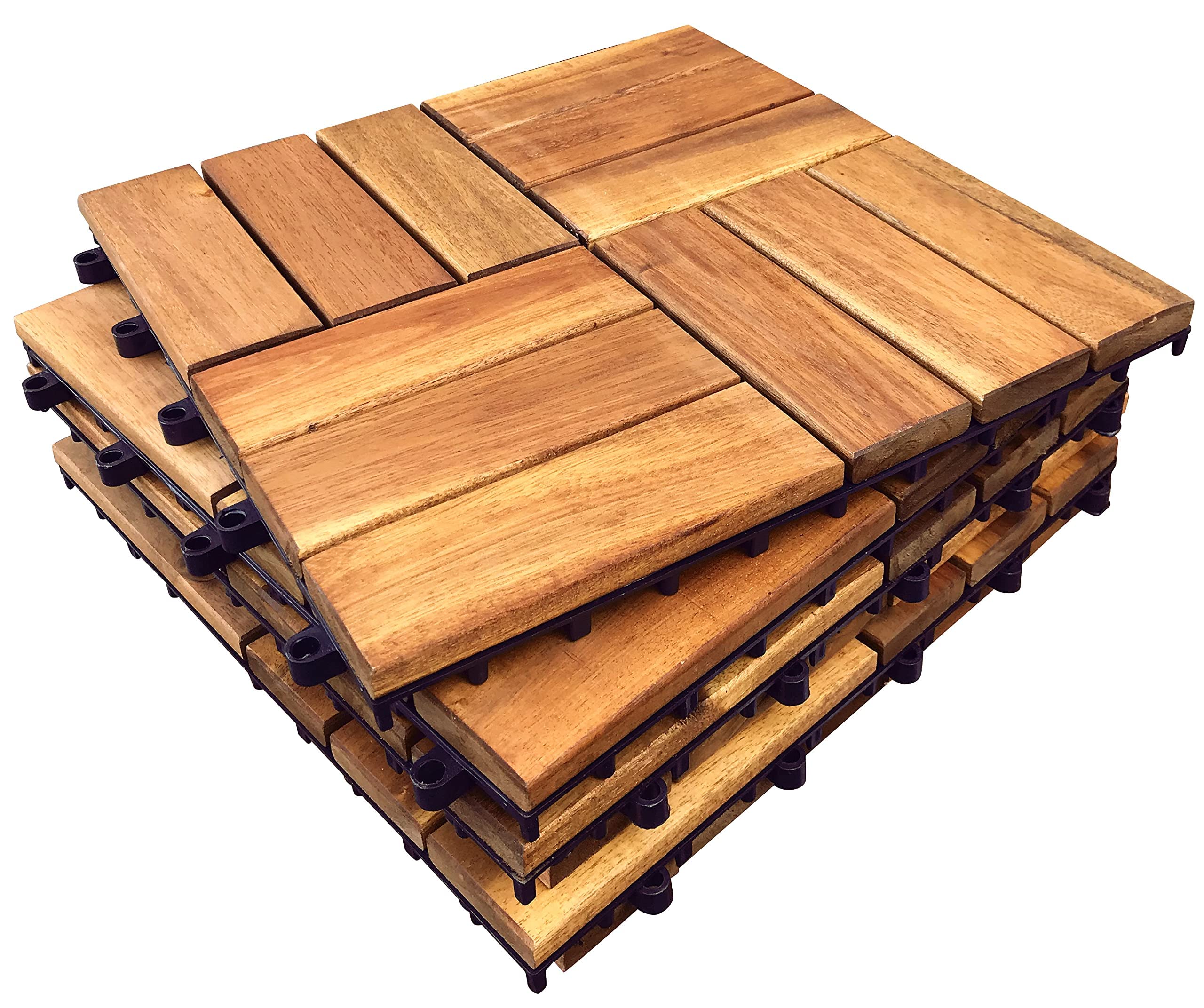CLICK-DECK 12 Slat HARDWOOD Decking Tiles - Patio, Balcony, Roof Terrace, Hot Tub, Deck Tiles Flooring Decking Cheap Prices for Large Quantities (36x Hardwood Tiles)
