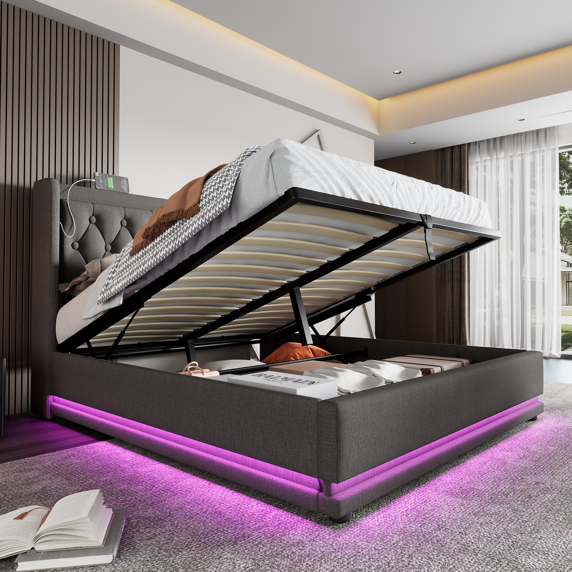 Bed van 140 x 200 cm, met led, tweepersoonsbed met