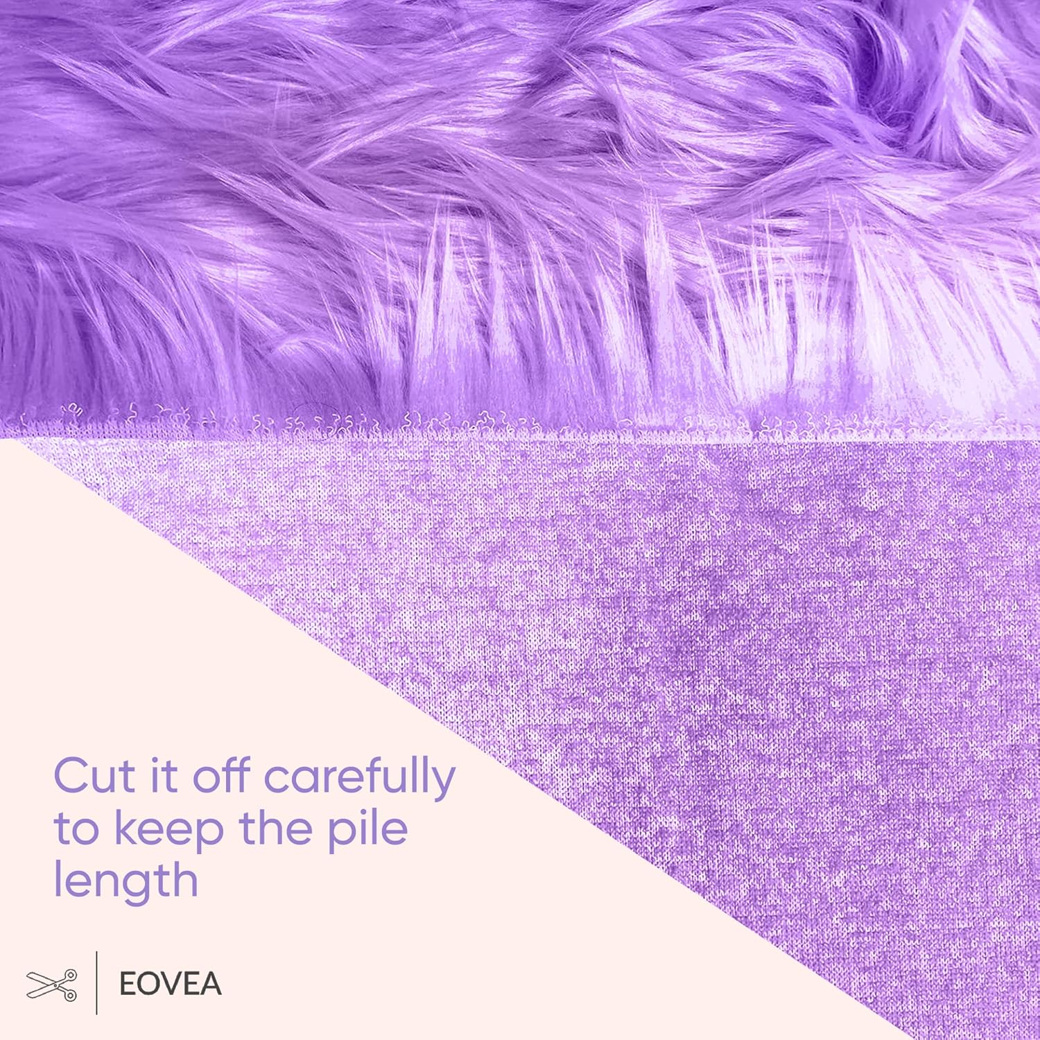 EOVEA Shaggy Faux Fur Fabric by The Yard – 60” Wide | Fluffy, Soft Fake Fur Material for Sewing, Crafts, Costumes, Upholstery & Home Decor | Long Pile Plush Fabric(Lavender,Half Yard)
