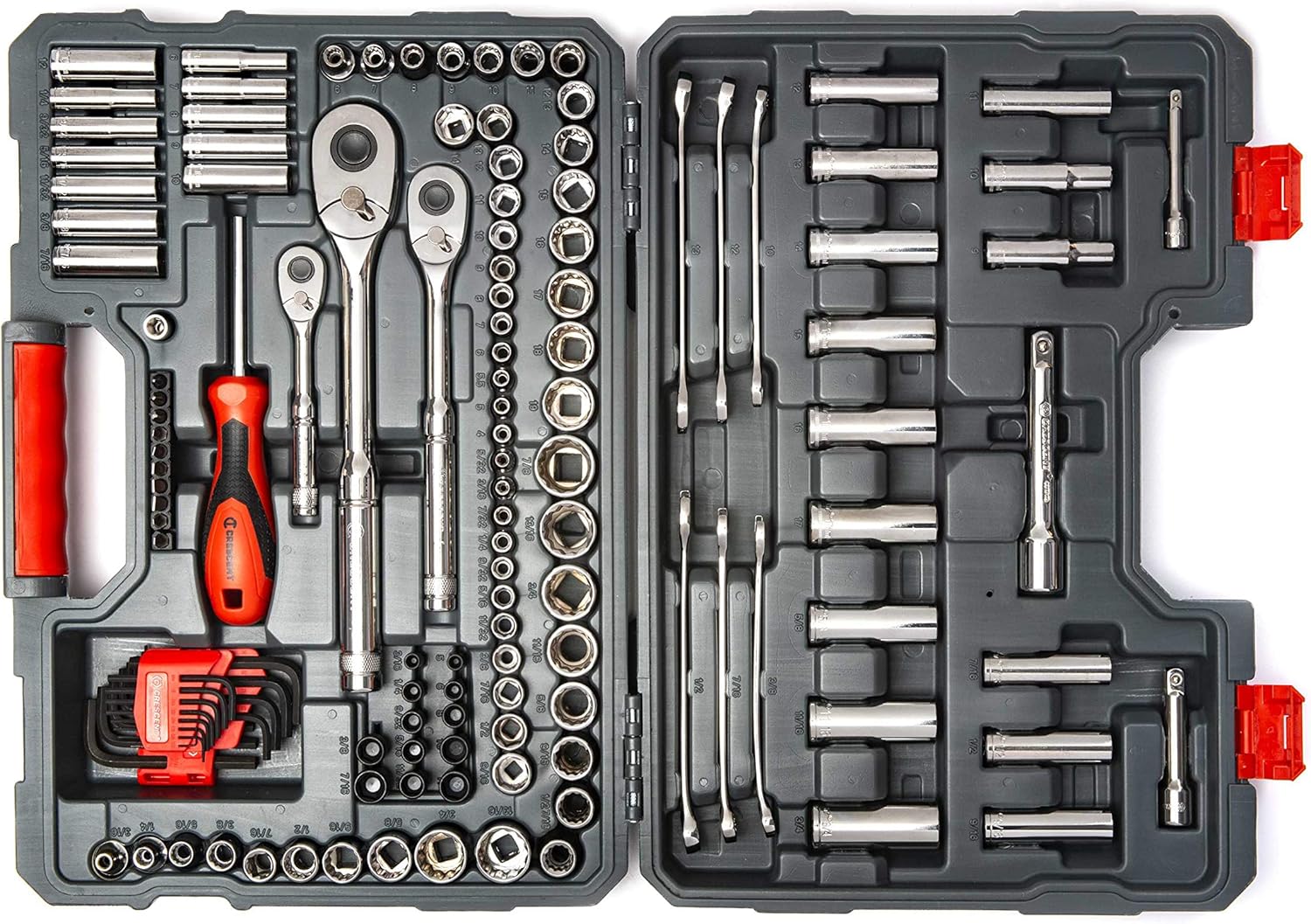 Crescent 142 Piece 1/4", 3/8" & 1/2" Drive 6 & 12 Point Standard & Deep SAE/Metric Mechanics Tool Set - CTK142C