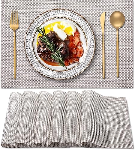 Juego de 6 manteles individuales, manteles individuales resistentes al calor, manteles individuales antideslizantes y lavables, fáciles de limpiar,
