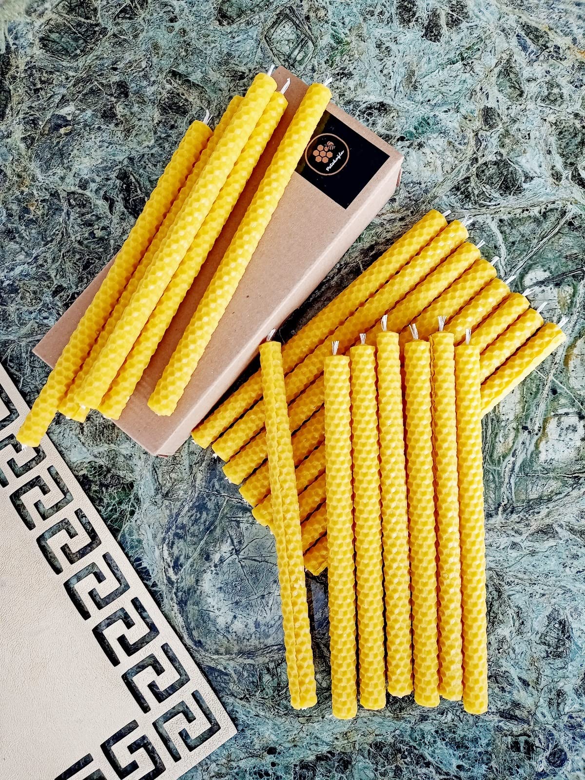 Petekoğlu (20 Adet) Dilek Mumu 21Cm Doğal Petek Balmumu Mum Sarma El Yapımı Bal Mumu Mum Beeswax Candle